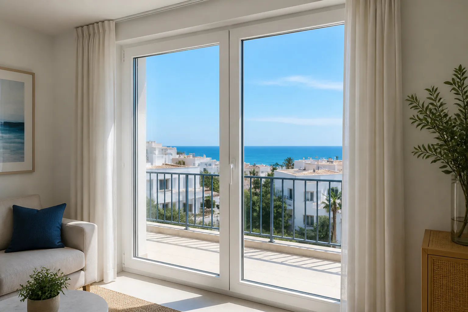 Puerta balconera de PVC hacia una terraza en Alicante
